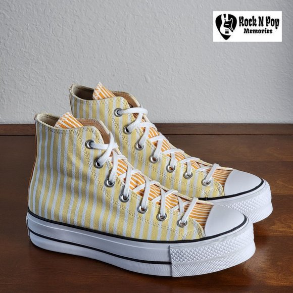Converse Shoes - Converse Women's CTAS Lift Hi Striped A03298C White/Cyber Mango/Light Curry SZ 6